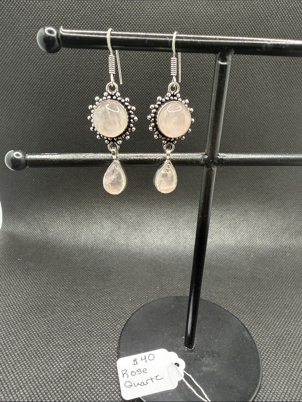 Serling Silver Rose Quartz Dangle Earrings - Elegant Women’s Jewelry 2”